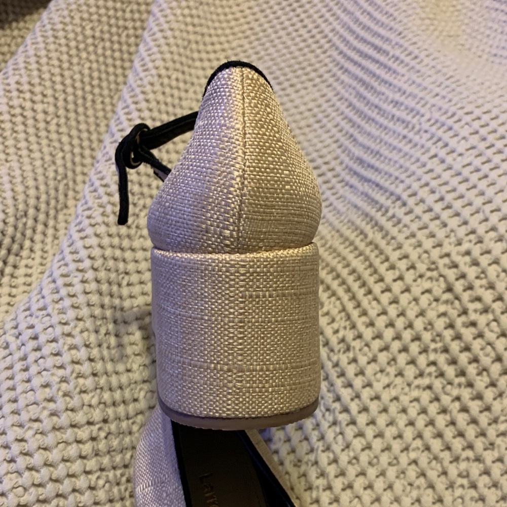 Larroude Beige Mary Jane Flats with Black Trim - Picture 4 of 10